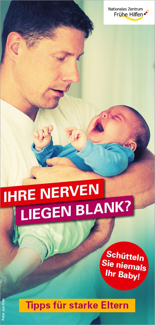Broschüre Faltblatt Schütteltrauma "Ihre Nerven liegen blank?" auf Deutsch