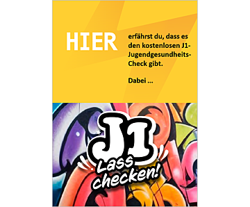 Das Bild zeigt eine Vorschau des Mediums "Infofaltkarte „J1 - Lass checken!“ "