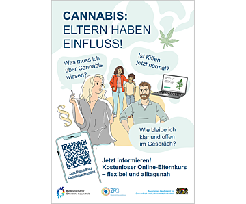 Das Bild zeigt eine Vorschau des Mediums "Infoblatt Onlinekurs Cannabis für Eltern"