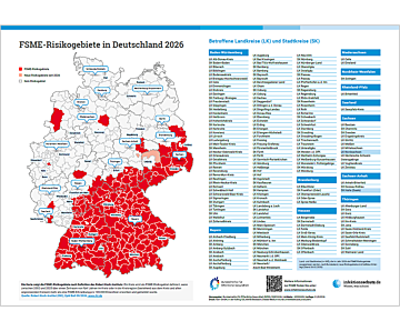 Das Bild zeigt eine Vorschau des Mediums "FSME-Risikogebiete in Deutschland mit Landkreis-Tabelle"