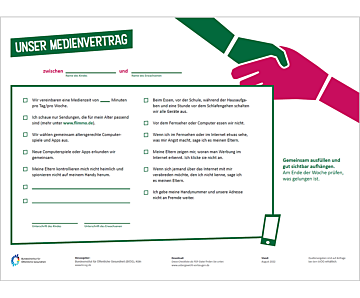Das Bild zeigt eine Vorschau des Mediums "Medienvertrag: Mitmachangebot  Ernährung - Bewegung - Stressregulation"