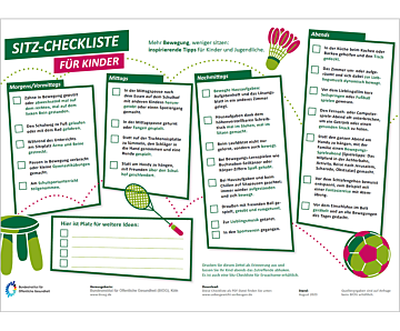 Das Bild zeigt eine Vorschau des Mediums "Sitzcheck für Kinder und Jugendliche: Mitmachangebot Ernährung -  Bewegung - Stressregulation"