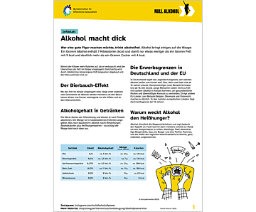 Das Bild zeigt eine Vorschau des Mediums "Infoblatt: Alkohol macht dick"