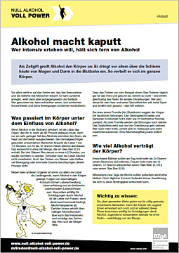 Das Bild zeigt eine Vorschau des Mediums "Infoblatt: Alkohol macht kaputt"