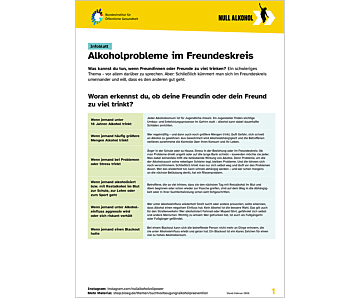 Das Bild zeigt eine Vorschau des Mediums "Infoblatt: Alkoholprobleme im Freundeskreis"