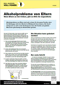 Das Bild zeigt eine Vorschau des Mediums "Infoblatt: Alkoholprobleme von Eltern"