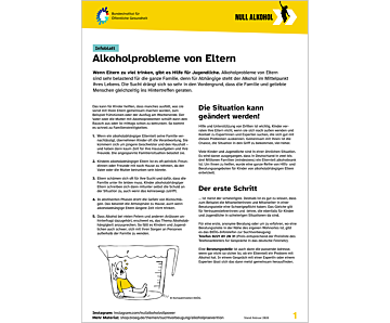 Das Bild zeigt eine Vorschau des Mediums "Infoblatt: Alkoholprobleme von Eltern"