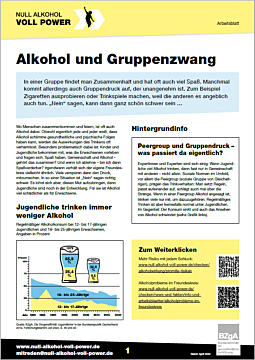 Das Bild zeigt eine Vorschau des Mediums "Arbeitsblatt: Alkohol und Gruppenzwang"