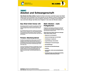 Das Bild zeigt eine Vorschau des Mediums "Infoblatt: Alkohol und Schwangerschaft"