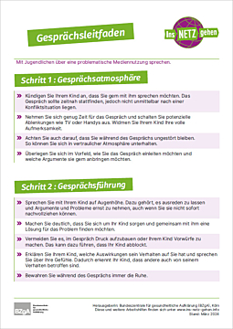 Das Bild zeigt eine Vorschau des Mediums "Gesprächsleitfaden problematische Mediennutzung"