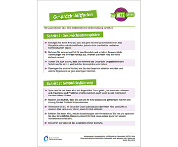 Das Bild zeigt eine Vorschau des Mediums "Gesprächsleitfaden problematische Mediennutzung"