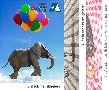 Das Bild zeigt eine Vorschau der Motive der Postkarten zur Prävention von Glücksspielsucht bei Erwachsenen.