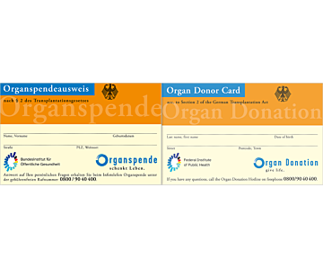 Das Bild zeigt eine Vorschau des Mediums "Organspendeausweis als Plastikkarte zum Ausfüllen"