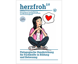 Das Bild zeigt eine Vorschau des Mediums "herzfroh 2.0 -Pädagogische Handreichung für Fachkräfte in Bildung und Betreuung"