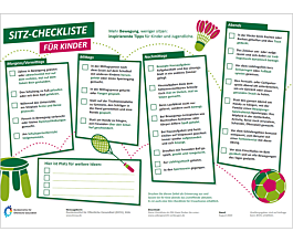 Das Bild zeigt eine Vorschau des Mediums "Sitzcheck für Kinder und Jugendliche: Mitmachangebot Ernährung -  Bewegung - Stressregulation"
