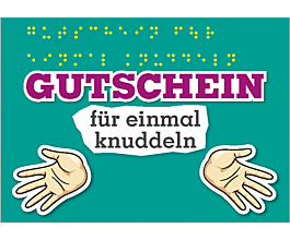 Flirtpostkarte mit Braille-Schrift - Motiv "Gutschein für einmal knuddeln"