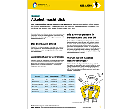 Das Bild zeigt eine Vorschau des Mediums "Infoblatt: Alkohol macht dick"