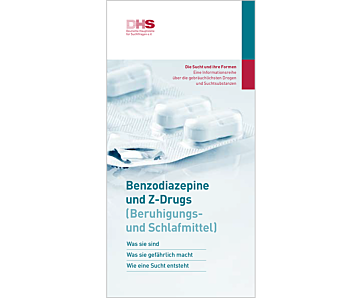 Das Bild zeigt eine Vorschau des Mediums "Faltblatt "Die Sucht und ihre Stoffe - Benzodiazepine und Z-Drugs""