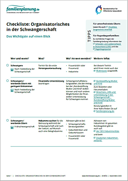 Das Bild zeigt eine Vorschau des Mediums "Checkliste: Organisatorisches in der Schwangerschaft"
