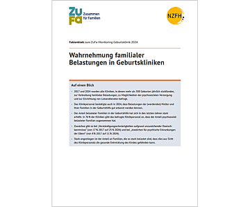 Das Bild zeigt eine Vorschau des Mediums "Faktenblatt: Wahrnehmung familialer Belastungslagen in Geburtskliniken"