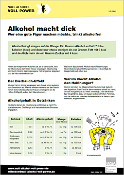 Infoblatt: Alkohol macht dick