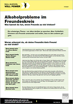 Das Bild zeigt eine Vorschau des Mediums "Infoblatt: Alkoholprobleme im Freundeskreis"