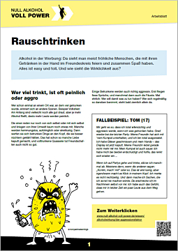 Das Bild zeigt eine Vorschau des Mediums "Arbeitsblatt: Rauschtrinken"