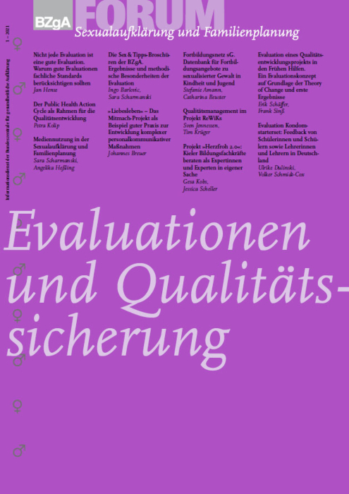 FORUM Sexualaufklärung und Familienplanung, Heft 1-2021: Evaluationen und Qualitätssicherung main product photo