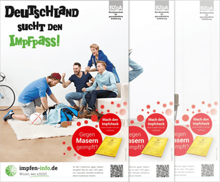 "Deutschland sucht den Impfpass - Gegen Masern geimpft?" Plakate der Kampagne zur Masern- bzw. MMR-Impfung für Jugendliche und Erwachsene (2015) main product photo