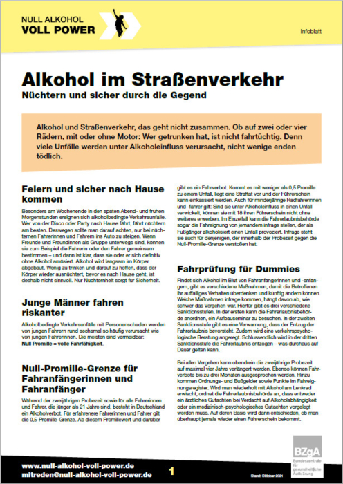 Infoblatt: Alkohol im Straßenverkehr main product photo