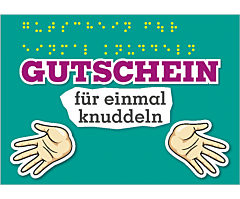 Flirtpostkarte mit Braille-Schrift - Motiv "Gutschein für einmal knuddeln"