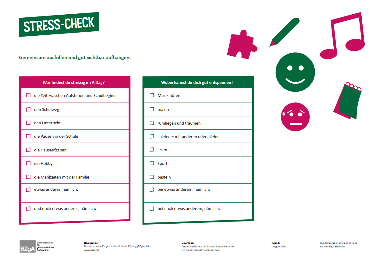 Das Bild zeigt das Medium "Mitmachangebot Stresscheck"
