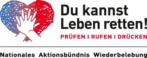 Du kannst Leben retten!  Prüfen | Rufe | Drücken, Nationales Aktionsbündnis Wiederbelebung Logo